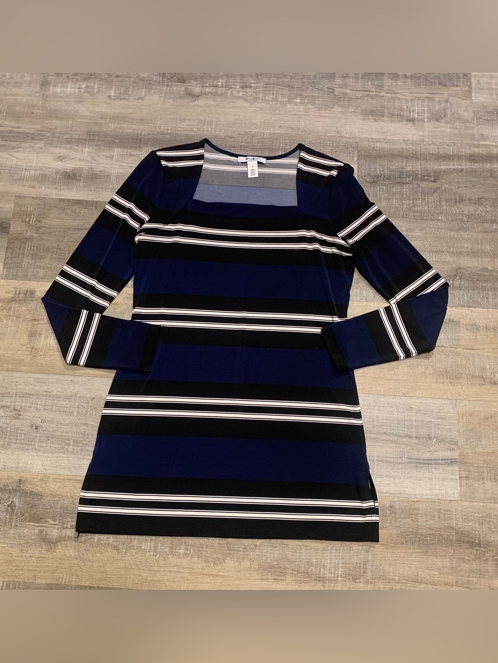 WHBM White House Black Market Striped Longsleeve Square Neck Dress Women’s Small